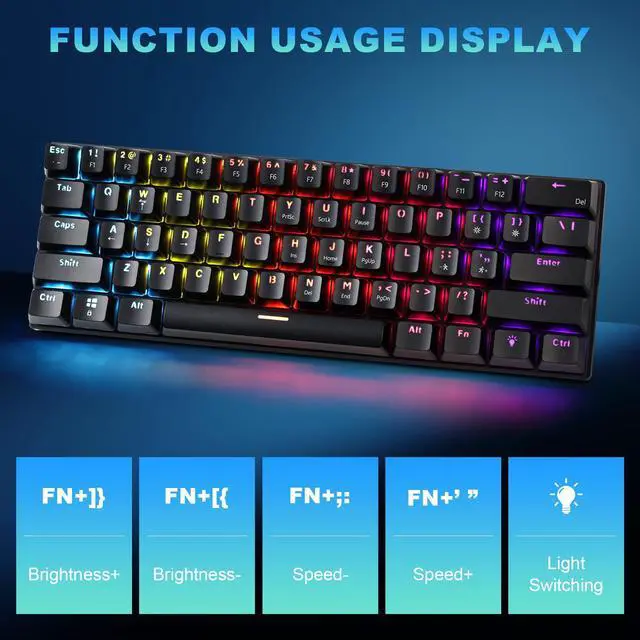Alt view image 3 of 7 - Gaozen 60% Wired Mechanical Gaming Keyboard RGB Backlit Anti-Ghosting Compact 61-Keys Mini Keyboard with Red Switch | for Windows Laptop PC Gamer Office Typist