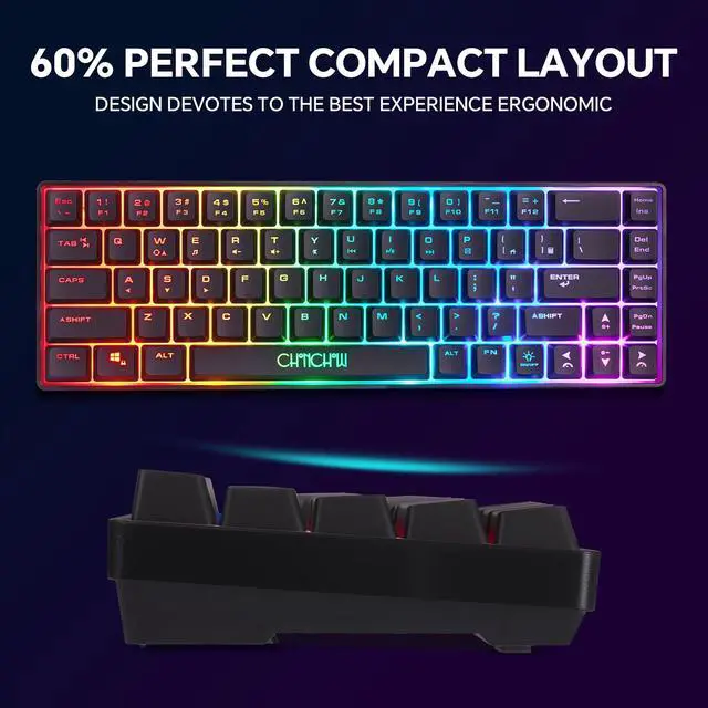 Alt view image 4 of 7 - CHONCHOW 60% Wireless Gaming Keyboard and Mouse Combo, RGB Backlit Rechargeable LED Light Up Keyboards,Wireless Gaming Mouse and Keyboard for Xbox PS4 PS5 PC Laptop -Black