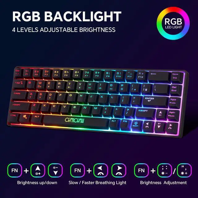 Alt view image 5 of 7 - CHONCHOW 60% Wireless Gaming Keyboard and Mouse Combo, RGB Backlit Rechargeable LED Light Up Keyboards,Wireless Gaming Mouse and Keyboard for Xbox PS4 PS5 PC Laptop -Black