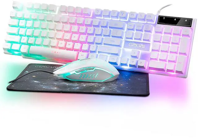 Main image of Gaming Keyboard and Mouse Wired CHOCNHOW White Keyboard Rainbow Backlit,Light Up Keys, Multimedia Keys, Waterproof Compatible with PC Laptop Xbox Ps4/Ps5 Work/Gamer