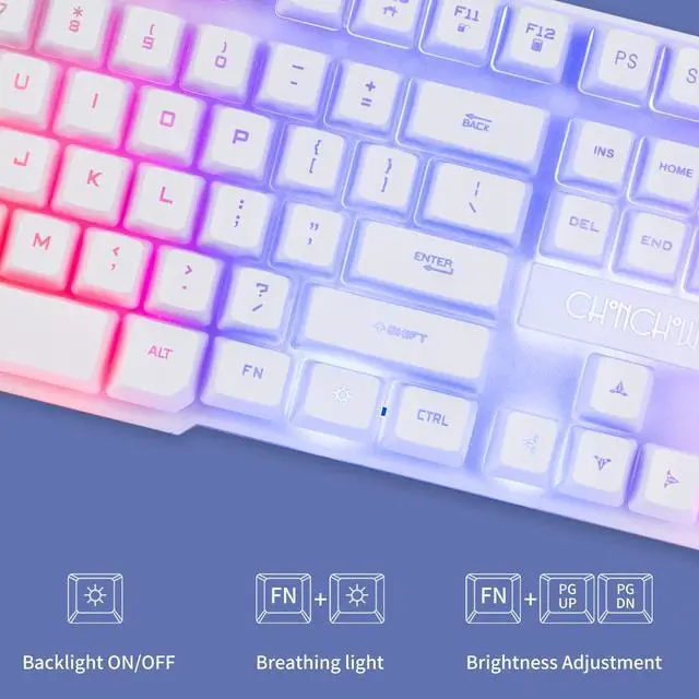 Alt view image 3 of 7 - Gaming Keyboard and Mouse Wired CHOCNHOW White Keyboard Rainbow Backlit,Light Up Keys, Multimedia Keys, Waterproof Compatible with PC Laptop Xbox Ps4/Ps5 Work/Gamer