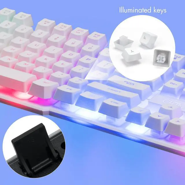 Alt view image 4 of 7 - Gaming Keyboard and Mouse Wired CHOCNHOW White Keyboard Rainbow Backlit,Light Up Keys, Multimedia Keys, Waterproof Compatible with PC Laptop Xbox Ps4/Ps5 Work/Gamer