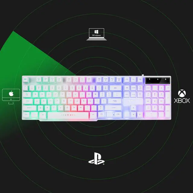 Alt view image 7 of 7 - Gaming Keyboard and Mouse Wired CHOCNHOW White Keyboard Rainbow Backlit,Light Up Keys, Multimedia Keys, Waterproof Compatible with PC Laptop Xbox Ps4/Ps5 Work/Gamer