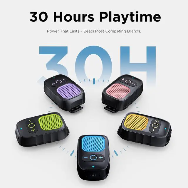 Alt view image 4 of 7 - ShellHome Wearable Bluetooth Speaker, 30H Working Time Clip-On Wireless Jobsite Pro Water-Resistant Portable Speaker Built-in Mic for Hands-Free Music and Calls, Blue, Non-Magnet