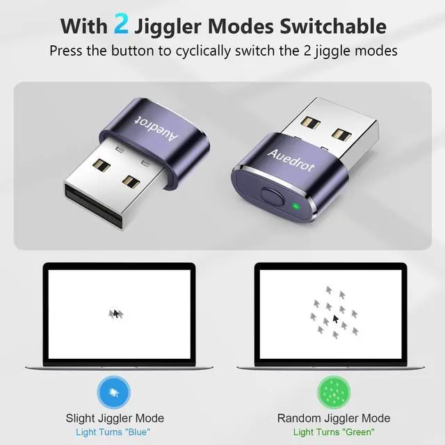 Alt view image 2 of 7 - AUEDROT Mouse Jiggler Undetectable Metal USB Mouse Mover with Switch Button, Automatic Mini Mouse Shaker with 2 Jiggle Modes, Plug and Play, Keep Computer/Laptop Awake, Purple, 2 PCS