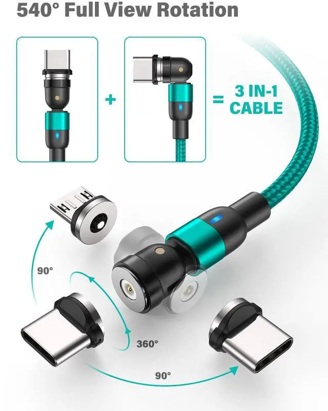 Alt view image 2 of 7 - Magnetic Charging Cable (4Pack, 3.3ft/3.3ft/6.6ft/6.6ft)/360°&180° Rotating Magnetic USB C Charging Cable with LED/Magnetic Charger Cable/Magnetic Phone Charger Cord-Nylon Braided for More Devices