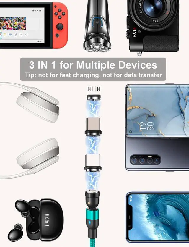 Alt view image 3 of 7 - Magnetic Charging Cable (4Pack, 3.3ft/3.3ft/6.6ft/6.6ft)/360°&180° Rotating Magnetic USB C Charging Cable with LED/Magnetic Charger Cable/Magnetic Phone Charger Cord-Nylon Braided for More Devices