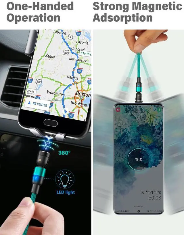 Alt view image 4 of 7 - Magnetic Charging Cable (4Pack, 3.3ft/3.3ft/6.6ft/6.6ft)/360°&180° Rotating Magnetic USB C Charging Cable with LED/Magnetic Charger Cable/Magnetic Phone Charger Cord-Nylon Braided for More Devices