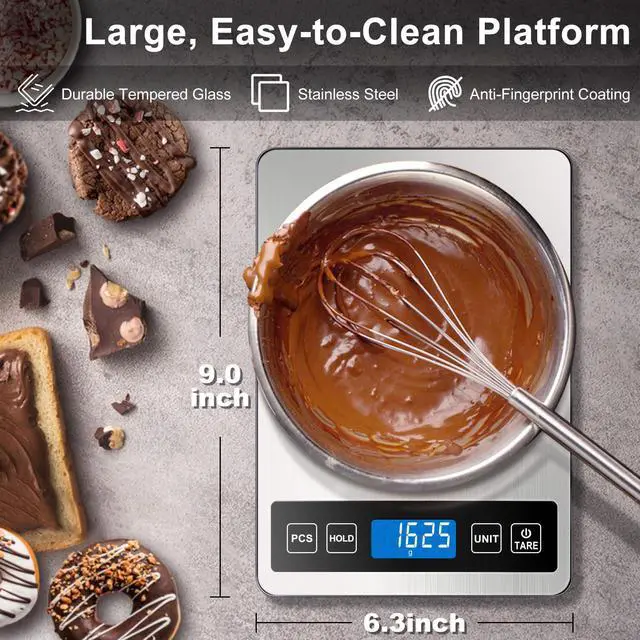 Alt view image 3 of 7 - Fuzion Food Scale, 1g/0.1oz Digital Kitchen Scale - 22lb, 7 Units, Tare & PCS, Rechargeable Power, Tempered Glass & Stainless Steel - Food Weight Scale Grams and Ounces for Cooking, Baking