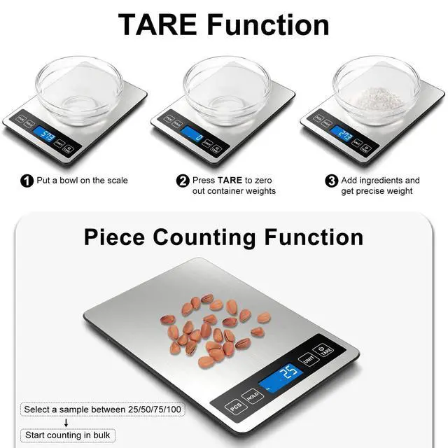 Alt view image 4 of 7 - Fuzion Food Scale, 1g/0.1oz Digital Kitchen Scale - 22lb, 7 Units, Tare & PCS, Rechargeable Power, Tempered Glass & Stainless Steel - Food Weight Scale Grams and Ounces for Cooking, Baking