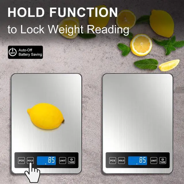 Alt view image 5 of 7 - Fuzion Food Scale, 1g/0.1oz Digital Kitchen Scale - 22lb, 7 Units, Tare & PCS, Rechargeable Power, Tempered Glass & Stainless Steel - Food Weight Scale Grams and Ounces for Cooking, Baking