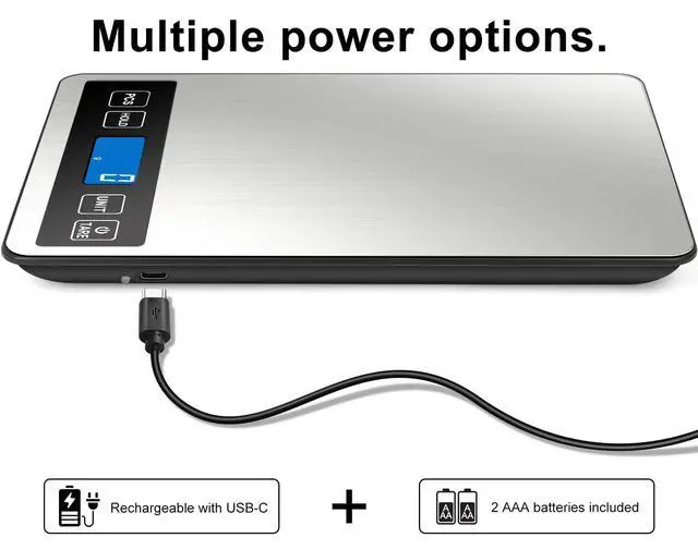 Alt view image 6 of 7 - Fuzion Food Scale, 1g/0.1oz Digital Kitchen Scale - 22lb, 7 Units, Tare & PCS, Rechargeable Power, Tempered Glass & Stainless Steel - Food Weight Scale Grams and Ounces for Cooking, Baking