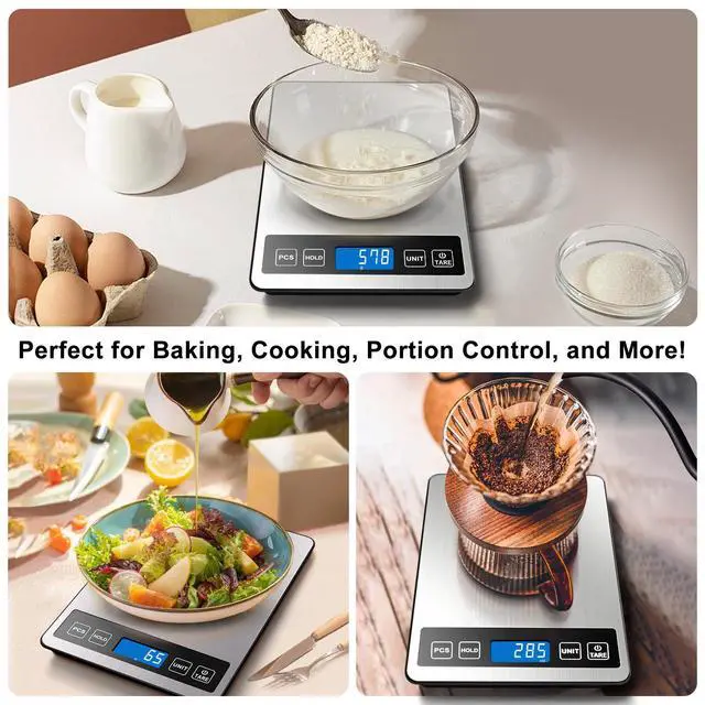 Alt view image 7 of 7 - Fuzion Food Scale, 1g/0.1oz Digital Kitchen Scale - 22lb, 7 Units, Tare & PCS, Rechargeable Power, Tempered Glass & Stainless Steel - Food Weight Scale Grams and Ounces for Cooking, Baking