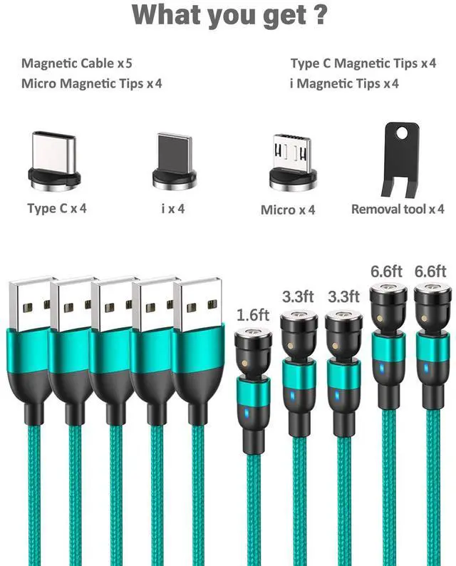 Alt view image 7 of 7 - Magnetic Charging Cable (4Pack, 3.3ft/3.3ft/6.6ft/6.6ft)/360°&180° Rotating Magnetic USB C Charging Cable with LED/Magnetic Charger Cable/Magnetic Phone Charger Cord-Nylon Braided for More Devices