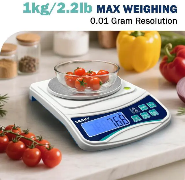 Alt view image 2 of 7 - SASVY Digital Lab Scale 1000g x 0.01g oz/g/ct/DWT/tl/gn/ozt Precision Electronic Scientific Scale Analytical Balance for Laboratory Jewelry Kitchen, Includes 100g Weight and 2 x AAA Batteries