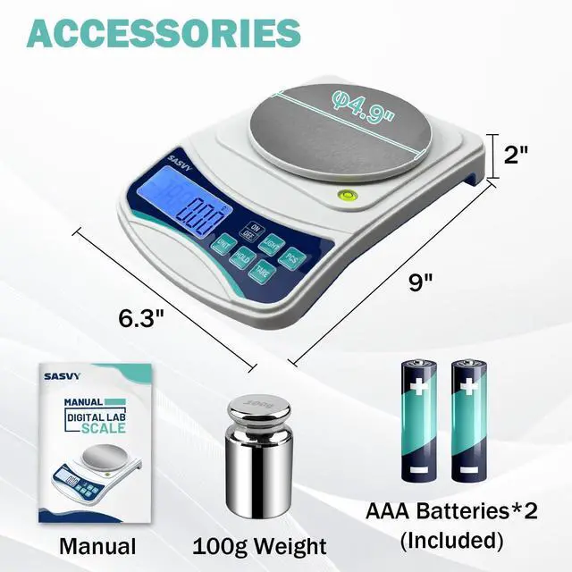 Alt view image 6 of 7 - SASVY Digital Lab Scale 1000g x 0.01g oz/g/ct/DWT/tl/gn/ozt Precision Electronic Scientific Scale Analytical Balance for Laboratory Jewelry Kitchen, Includes 100g Weight and 2 x AAA Batteries