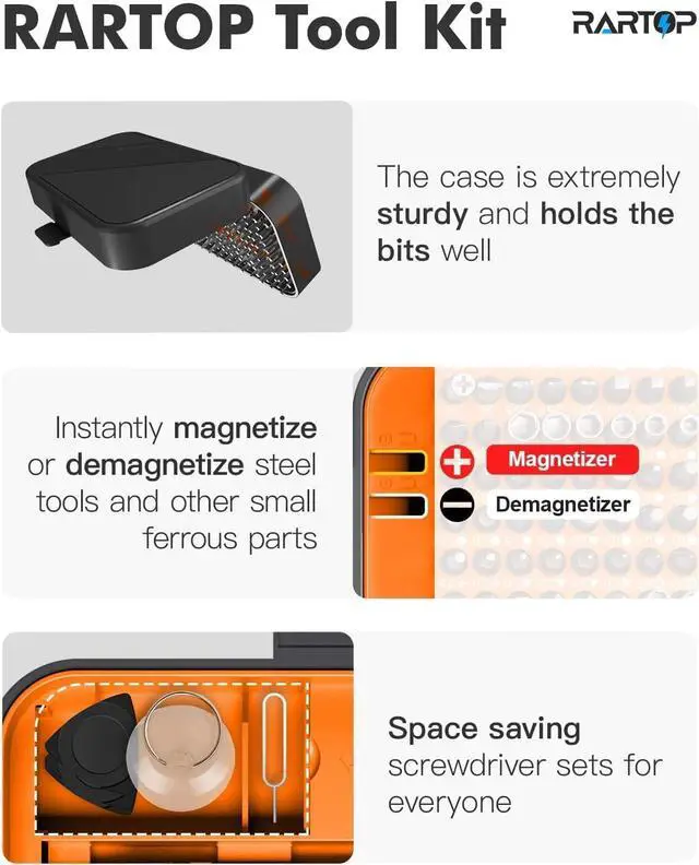 Alt view image 4 of 7 - RARTOP Precision Screwdriver Set, 130 in 1 with 120 bits Repair Tool Kit, Magnetic Screwdriver Set with mini built-in box for Electronics iPhone Jewelers Game Console (130-IN-Orange)