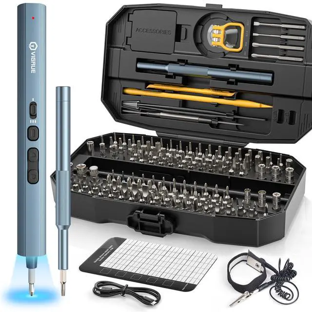 Main image of VIGRUE Electric Screwdriver, 155 IN 1 Mini Precision Screwdriver Set, 3 Torque Settings with 140 Magnetic Precision Bits, Power 650mAh Cordless Screwdriver Kit for Laptop Camera Watch Drones Repair