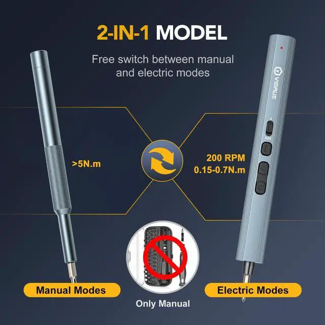 Alt view image 4 of 7 - VIGRUE Electric Screwdriver, 155 IN 1 Mini Precision Screwdriver Set, 3 Torque Settings with 140 Magnetic Precision Bits, Power 650mAh Cordless Screwdriver Kit for Laptop Camera Watch Drones Repair