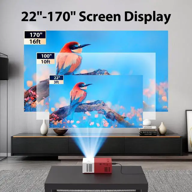 Alt view image 6 of 7 - Projector with WiFi and Bluetooth, Mini Portable Projector 1080P HD 170" Movie Projector, Outdoor Projector Compatible with Phone/ Tablet/ Laptop/ TV Stick/ PS4/ HDMI Red (Red)