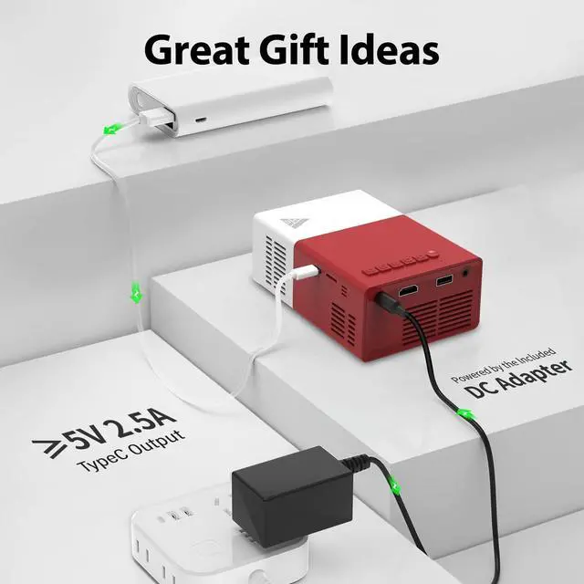 Alt view image 7 of 7 - Projector with WiFi and Bluetooth, Mini Portable Projector 1080P HD 170" Movie Projector, Outdoor Projector Compatible with Phone/ Tablet/ Laptop/ TV Stick/ PS4/ HDMI Red (Red)