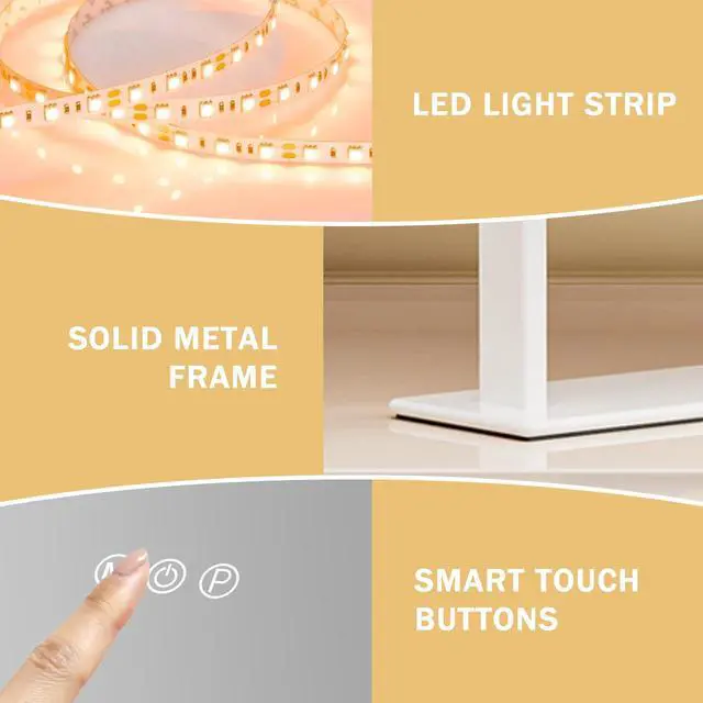 Alt view image 6 of 7 - FENCHILIN Vanity Mirror with Lights 16.14" x 11.81",Lighted Makeup Mirror and Hollywood Mirror with Smart Touch Control 3 Colors Dimmable LED Light, 360°Rotation 10X Magnification(White)