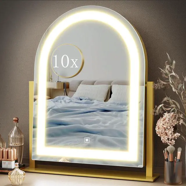 Main image of Gvnkvn Vanity Mirror with Lights, 15.2 LED Makeup Mirror Detachable 10X Magnification, Smart Touch Control, 3 Color Lighting Modes,360°Rotation Tabletop Make Up Mirror for Bedroom Bathroom(Curved)