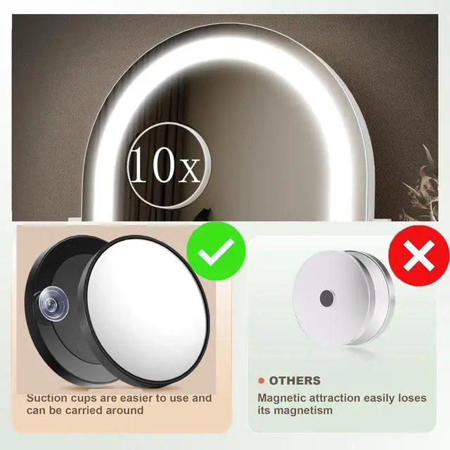 Alt view image 4 of 7 - Gvnkvn Vanity Mirror with Lights, 15.2 LED Makeup Mirror Detachable 10X Magnification, Smart Touch Control, 3 Color Lighting Modes,360°Rotation Tabletop Make Up Mirror for Bedroom Bathroom(Curved)