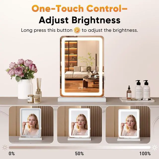 Alt view image 5 of 7 - DUMOS 17"x13" LED Vanity Mirror with Lights, Dimmable 3 Color Modes Makeup Mirror with Memory Function, USB Charging, Aluminum Frame, Lighted Mirror for Desk or Bedroom