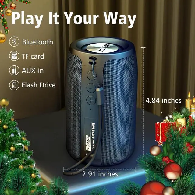 Alt view image 3 of 7 - Portable Bluetooth Speakers, Wireless Speaker, S32 Samll Outdoor Speaker, Waterproof IPX5, Stereo Pairing/Bass/USB/MIC/TF Card/AUX for Home Outdoor Travel, Gift for Men, Kids -Black