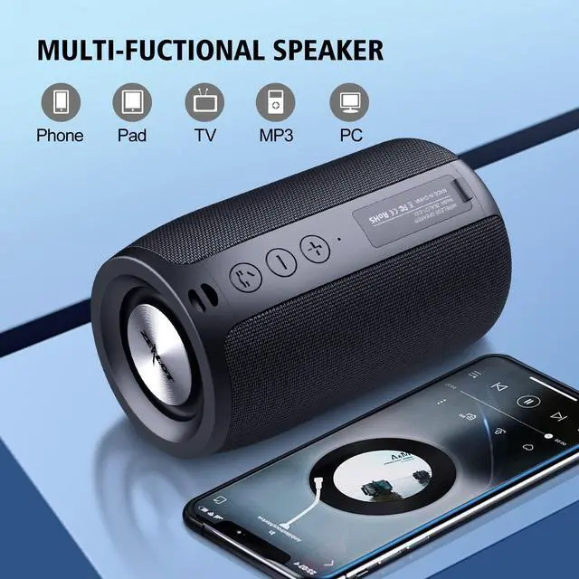 Alt view image 4 of 7 - Portable Bluetooth Speakers, Wireless Speaker, S32 Samll Outdoor Speaker, Waterproof IPX5, Stereo Pairing/Bass/USB/MIC/TF Card/AUX for Home Outdoor Travel, Gift for Men, Kids -Black