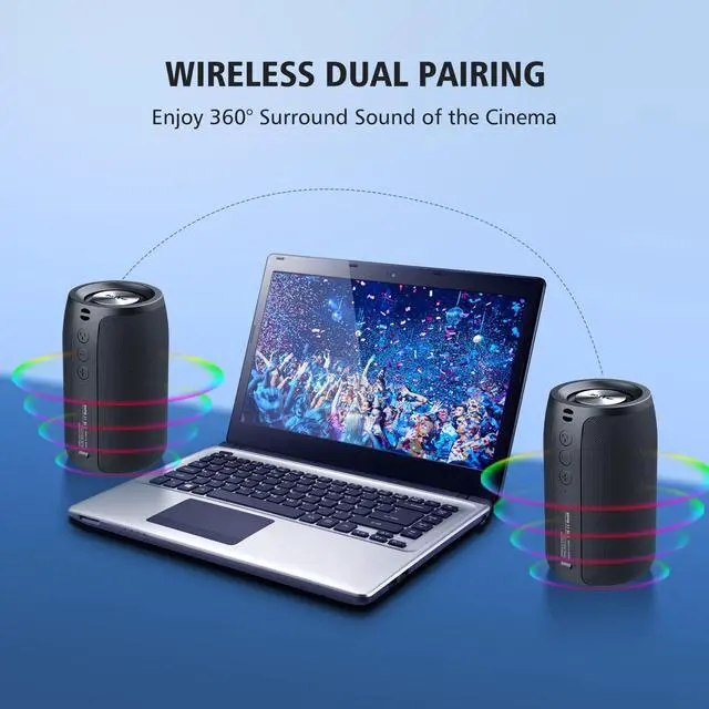 Alt view image 5 of 7 - Portable Bluetooth Speakers, Wireless Speaker, S32 Samll Outdoor Speaker, Waterproof IPX5, Stereo Pairing/Bass/USB/MIC/TF Card/AUX for Home Outdoor Travel, Gift for Men, Kids -Black