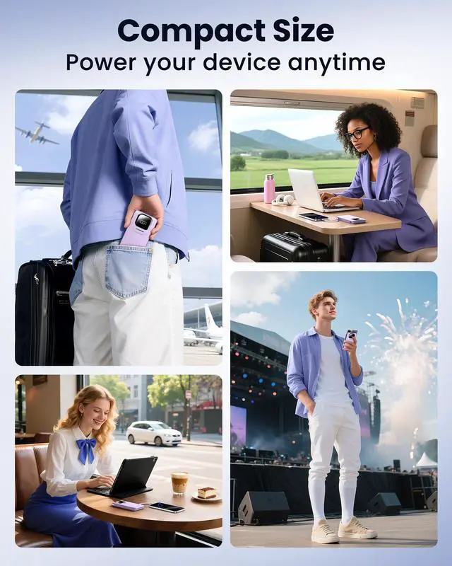 Alt view image 6 of 7 - Portable Charger Power Bank with Built-in Type C Cables, 22.5W Fast Charging 10000mAh Phone Charger, Travel Battery Pack Slim Battery Bank with LED Display for iPhone, Android & USB-C (Purple)