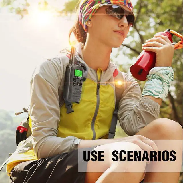 Alt view image 6 of 6 - MOICO Long Range Walkie Talkies for Adults with 22 FRS Channels, Family Walkie Talkie with LED Flashlight VOX LCD Display for Hiking Camping Trip (Black 2 Pack)