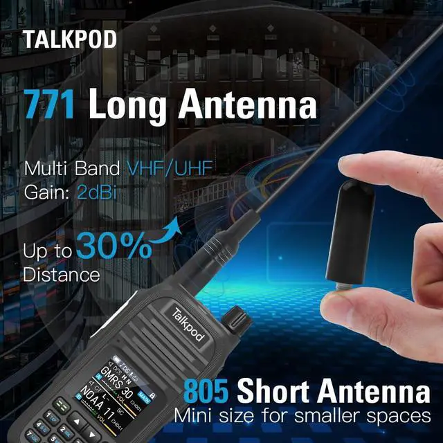 Alt view image 4 of 7 - Talkpod A36SE GMRS Handheld Radio Long Range, Multi Band Walkie Talkie with 771 Aviation Antenna 805 Antenna, Type-C Rechargeable Battery, AM/FM Reception, NOAA, Two Way Radio with Earpiece (Black)