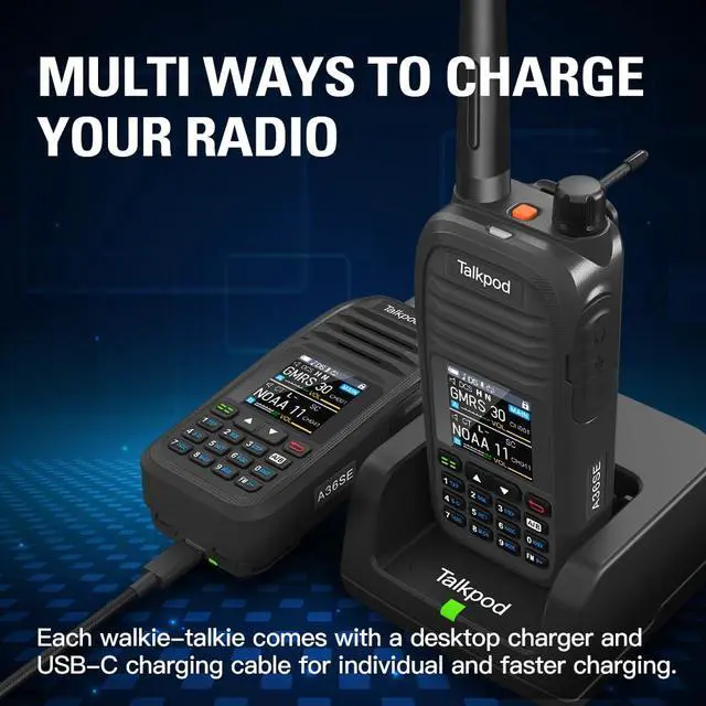 Alt view image 7 of 7 - Talkpod A36SE GMRS Handheld Radio Long Range, Multi Band Walkie Talkie with 771 Aviation Antenna 805 Antenna, Type-C Rechargeable Battery, AM/FM Reception, NOAA, Two Way Radio with Earpiece (Black)