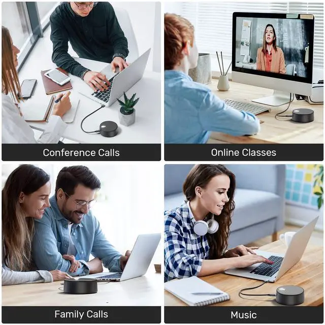 Alt view image 6 of 7 - ROFALL USB Computer Speakers with Microphone, PC Laptop Speaker with Mic, 2 Sound Modes, Hand Free Enhanced Voice Pick up, Compatible with Zoom for Personal Call and Home Office Meeting