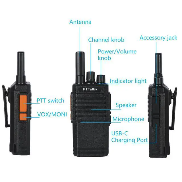 Alt view image 3 of 7 - Walkie Talkies for Adults, FR2 Handheld Long Range Walkie Talkies, Portable FRS Two Way Radio, Rechargeable USB-C Charging, VOX, License Free, for Road Trip Hiking Cruise Camping 2 Pack Black