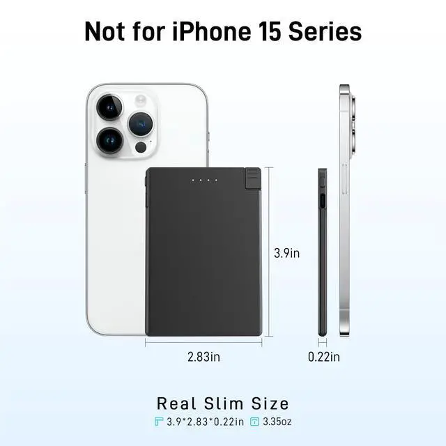 Alt view image 3 of 7 - TNTOR Thin Portable Phone Charger with Built in Lightning Cable-3500mAhUltra Slim Travel Power Bank for Pocket Wallet Compatible with iPhone 14/13/12/11/X/8 Series (Not for iPhone 15 16 Series)