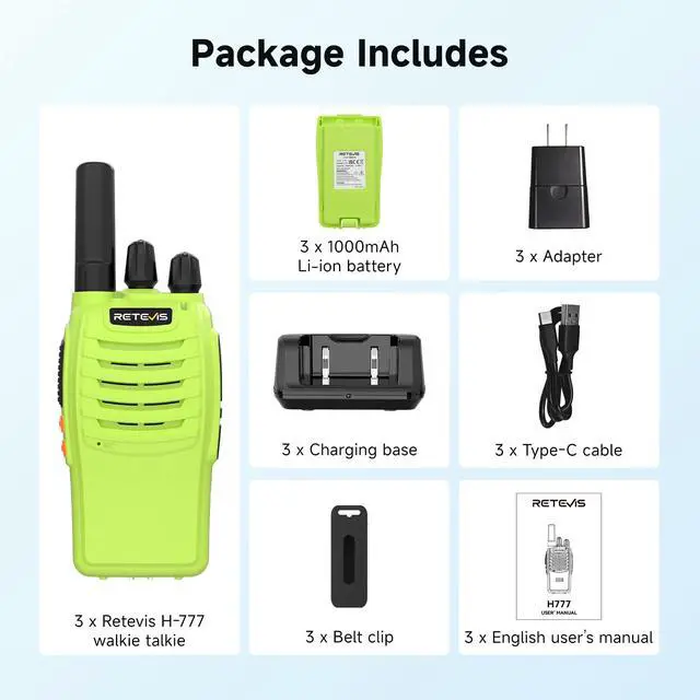 Alt view image 7 of 7 - Retevis H-777 Walkie Talkies for Adults, 2 Way Radios Rechargeable Walkie Talkies Long Range, Portable FRS Two-Way Radios, Emergency Alarm LED Flashlight Type C Charger for Family Outdoor Trip(3 Pack)