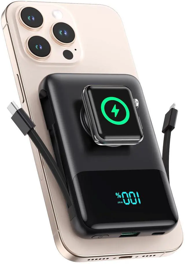 Main image of Magnetic Portable Charger for iPhone with Built-in Cable,10800mAh Wireless Power Bank for Magsafe Travel Essential,6-in-1 25W PD Fast Charging USB C Battery Pack for iPhone 17/16/15/14/13, Apple Watch