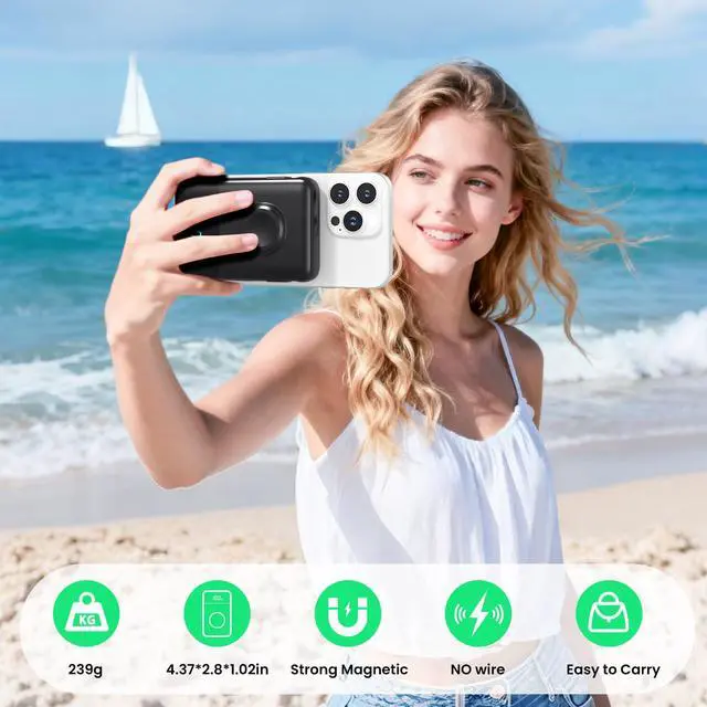 Alt view image 2 of 6 - Magnetic Portable Charger for iPhone with Built-in Cable,10800mAh Wireless Power Bank for Magsafe Travel Essential,6-in-1 25W PD Fast Charging USB C Battery Pack for iPhone 17/16/15/14/13, Apple Watch