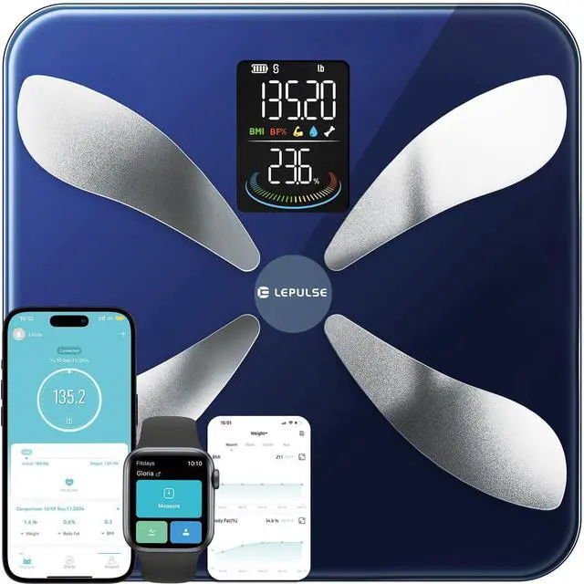 Main image of Lepulse Smart Weight Scale with BMI Body Fat Muscle Mass, Updated X-Shaped Electrode Scale for Body Weight and Fat Percentage, 13 Body Composition Scale Large Display, Digital Bathroom Scale with App