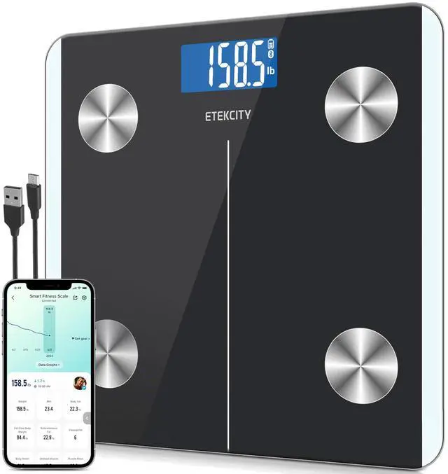 Main image of Etekcity Rechargeable Smart Scale for Body Weight, Digital Bathroom Scale with BMI, Body Fat, Muscle Mass, Accurate Weighing Machine for People Sync with Smartphone App, 400lb