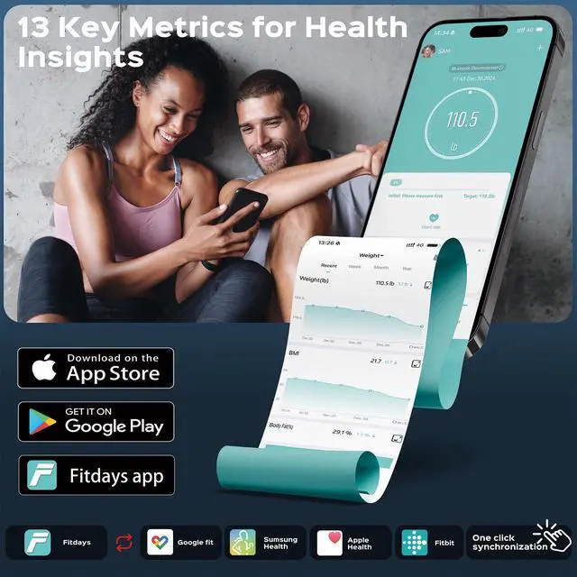 Alt view image 7 of 7 - Lepulse Smart Weight Scale with BMI Body Fat Muscle Mass, Updated X-Shaped Electrode Scale for Body Weight and Fat Percentage, 13 Body Composition Scale Large Display, Digital Bathroom Scale with App