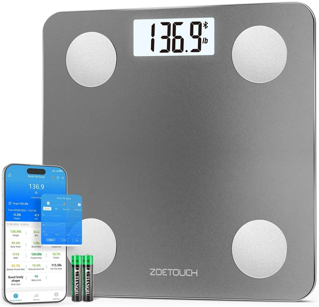 Main image of Smart Bathroom Scale for Body Weight and Fat, BMI, Digital | Weighing Scale with Muscle Mass, Accurate Bluetooth App, LCD Display, Tempered Glass,14 Body Composition, Long Terms Analysis