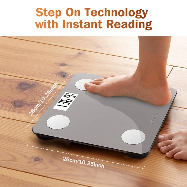 Alt view image 7 of 7 - Smart Bathroom Scale for Body Weight and Fat, BMI, Digital | Weighing Scale with Muscle Mass, Accurate Bluetooth App, LCD Display, Tempered Glass,14 Body Composition, Long Terms Analysis