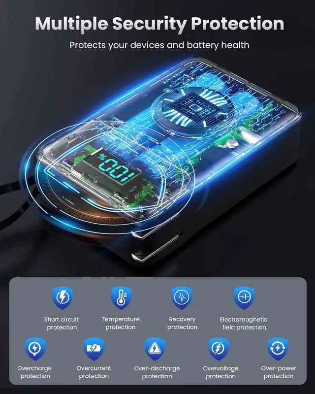 Alt view image 6 of 7 - 4-in-1 Portable Charger With Built-in Wall Plug&USB-C Cables,10800mAh Power Bank with iWatch Charger,QC4.0+PD 25W Fast Charging Battery Pack,Travel Essentials for iPhone 17/16,Apple Watch,Android etc