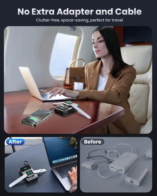 Alt view image 7 of 7 - 4-in-1 Portable Charger With Built-in Wall Plug&USB-C Cables,10800mAh Power Bank with iWatch Charger,QC4.0+PD 25W Fast Charging Battery Pack,Travel Essentials for iPhone 17/16,Apple Watch,Android etc