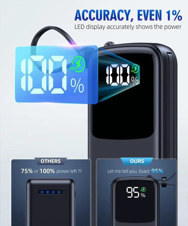 Alt view image 6 of 7 - LOVELEDI Portable-Charger-Power-Bank - 15000mAh Power Bank Supports PD 30W Fast Charging Built-in AC Wall Plug and 2 Output Cables with LED Display for iPhone iPad and Most Electronic Devices(Black)